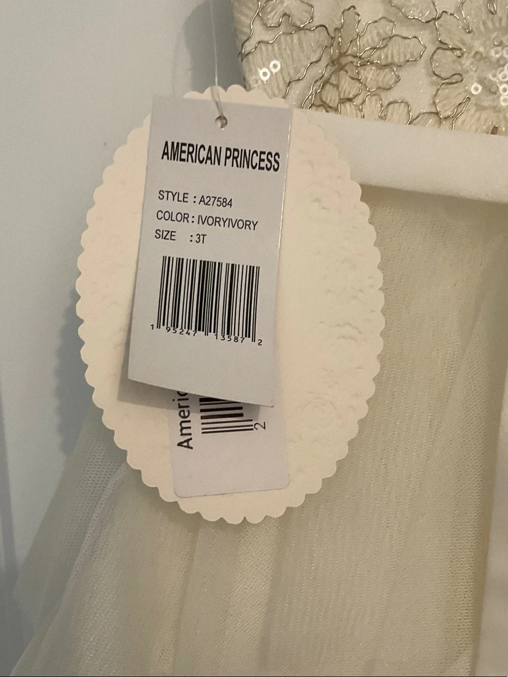 American Princess Ivory Sequin Floral Tulle Dress with Bow